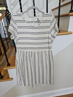 Old Navy White & Navy Striped Cotton Dress